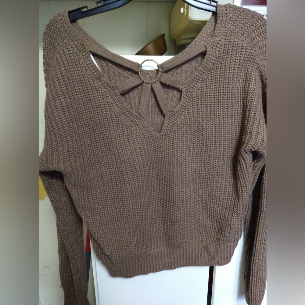 size small ‘say what’ sweater, brown